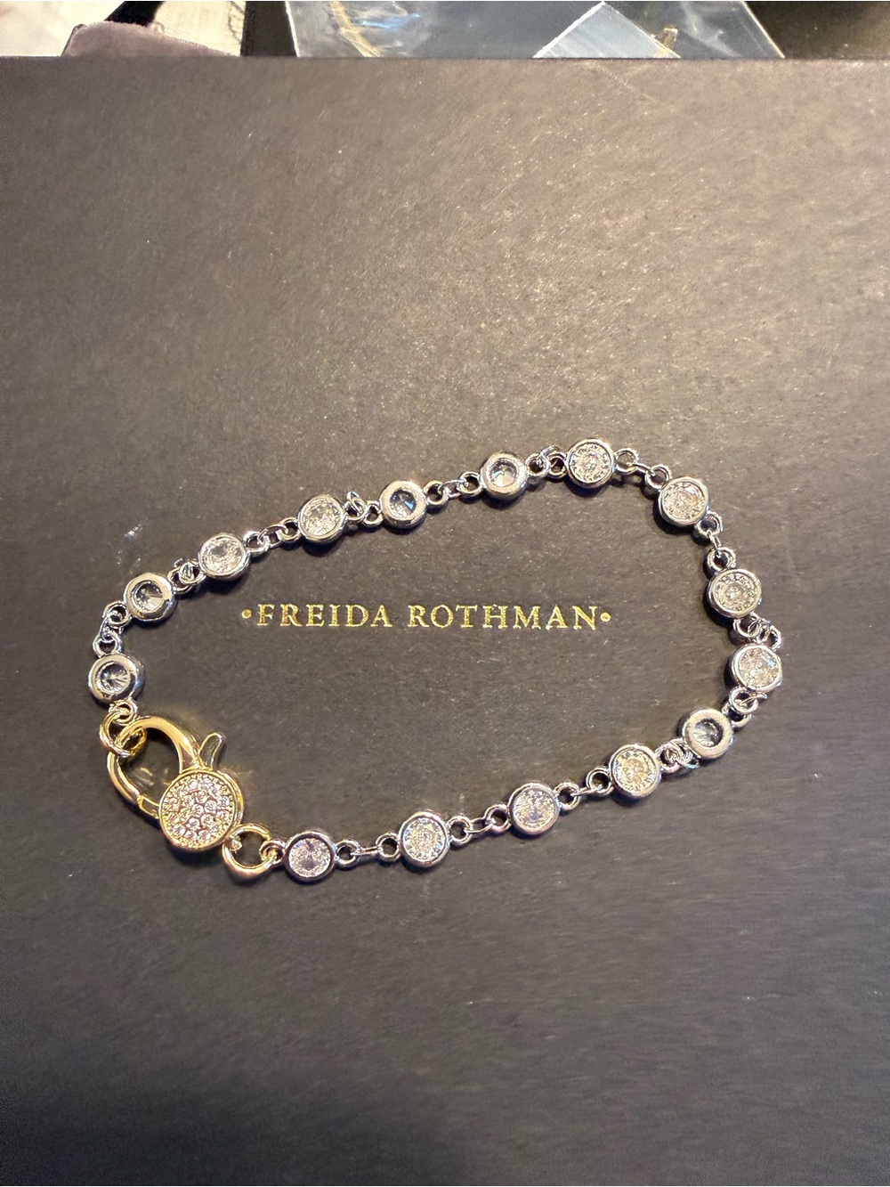 Freida Rothman Bezel Crystal Station Bracelet with Matte Gold Clasp
